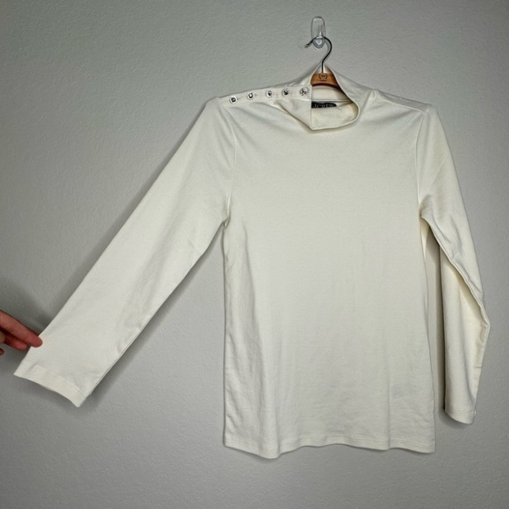 J.Crew‎ Women's Perfect-fit Turtleneck with Jewel Buttons in Ivory- Sz M - Picture 2 of 7